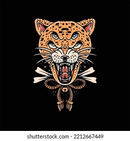 oldschool leopard tattoo vector design