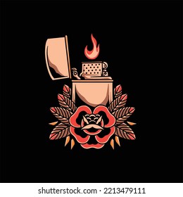 oldschool lighter tattoo vector design