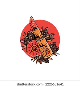 oldschool lipstick tattoo vector design