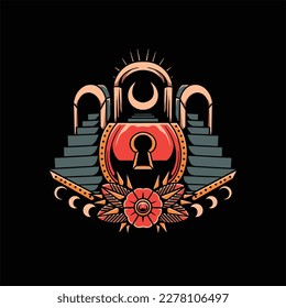 oldschool padlock tattoo vector design