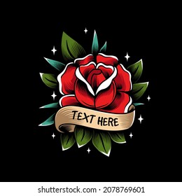 oldschool roses tattoo in modern style vector illustration