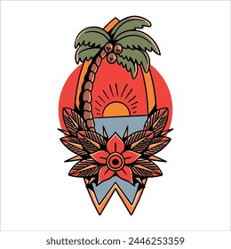 oldschool summer tattoo vector design