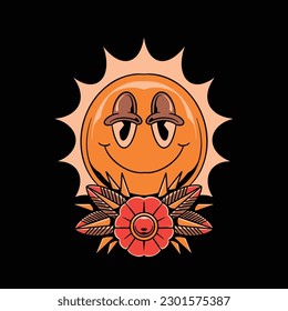 oldschool sun tattoo vector design