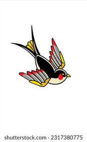 oldschool swallow tattoo illustration vector design