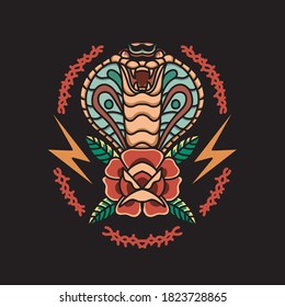 Oldschool tattoo cobra illustration vector