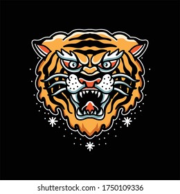 oldschool tiger head illustration design