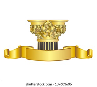 old-style greece column and gold laurel wreathgold laurel wreath. eps10 vector illustration