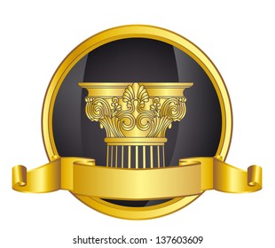 old-style greece column and gold laurel wreathgold laurel wreath. eps10 vector illustration