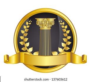 old-style greece column and gold laurel wreathgold laurel wreath. eps10 vector illustration