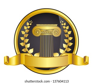 old-style greece column and gold laurel wreathgold laurel wreath. eps10 vector illustration