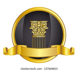 old-style greece column and gold laurel wreathgold laurel wreath. eps10 vector illustration