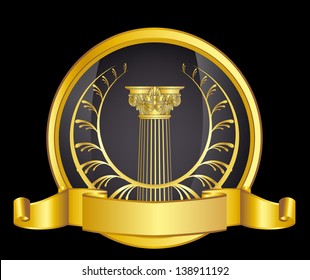 old-style greece column and gold laurel wreathgold laurel wreath. eps10 vector illustration