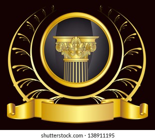 old-style greece column and gold laurel wreathgold laurel wreath. eps10 vector illustration