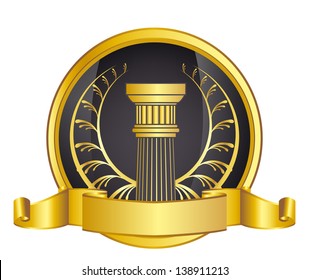 old-style greece column and gold laurel wreathgold laurel wreath. eps10 vector illustration