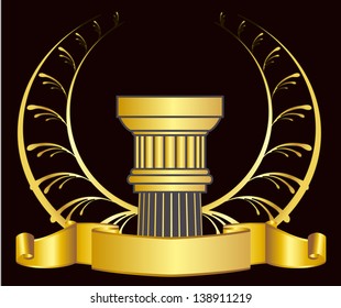old-style greece column and gold laurel wreathgold laurel wreath. eps10 vector illustration