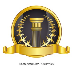old-style greece column and gold laurel wreathgold laurel wreath. eps10 vector illustration