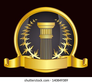 old-style greece column and gold laurel wreathgold laurel wreath. eps10 vector illustration