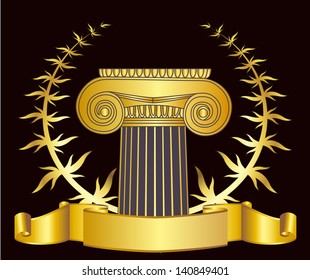 old-style greece column and gold laurel wreathgold laurel wreath. eps10 vector illustration