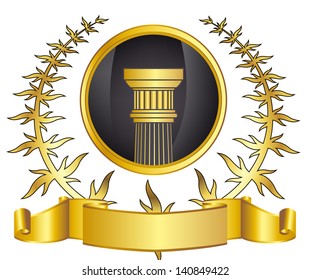 old-style greece column and gold laurel wreathgold laurel wreath. eps10 vector illustration