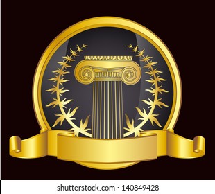 old-style greece column and gold laurel wreathgold laurel wreath. eps10 vector illustration