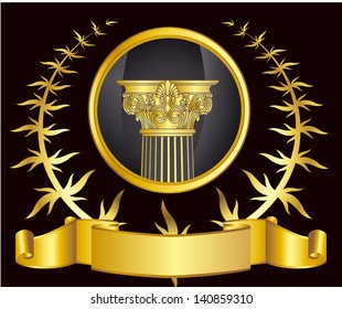 old-style greece column and gold laurel wreathgold laurel wreath. eps10 vector illustration