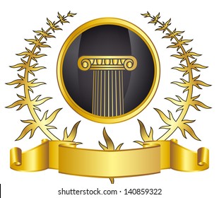 old-style greece column and gold laurel wreathgold laurel wreath. eps10 vector illustration