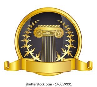 old-style greece column and gold laurel wreathgold laurel wreath. eps10 vector illustration