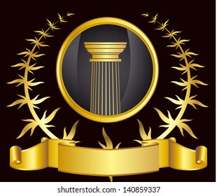 old-style greece column and gold laurel wreathgold laurel wreath. eps10 vector illustration