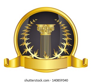 old-style greece column and gold laurel wreathgold laurel wreath. eps10 vector illustration