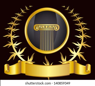 old-style greece column and gold laurel wreathgold laurel wreath. eps10 vector illustration