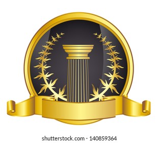 old-style greece column and gold laurel wreathgold laurel wreath. eps10 vector illustration