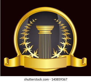 old-style greece column and gold laurel wreathgold laurel wreath. eps10 vector illustration