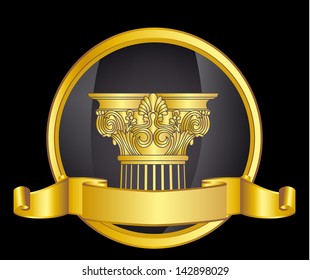 old-style greece column and gold laurel wreathgold laurel wreath. eps10 vector illustration