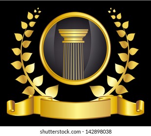 old-style greece column and gold laurel wreathgold laurel wreath. eps10 vector illustration