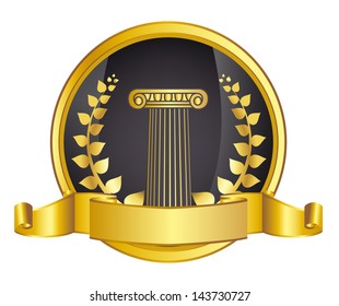 old-style greece column and gold laurel wreathgold laurel wreath. eps10 vector illustration