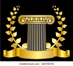 old-style greece column and gold laurel wreathgold laurel wreath. eps10 vector illustration