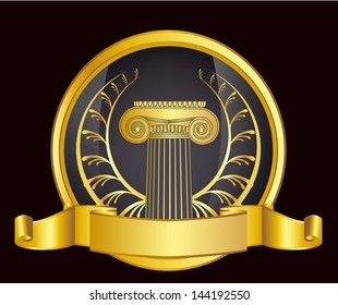 old-style greece column and gold laurel wreath. eps10 vector illustration