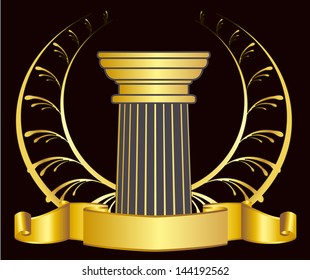 old-style greece column and gold laurel wreath. eps10 vector illustration