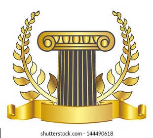 old-style greece column and gold laurel wreath. eps10 vector illustration