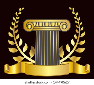 old-style greece column and gold laurel wreath. eps10 vector illustration