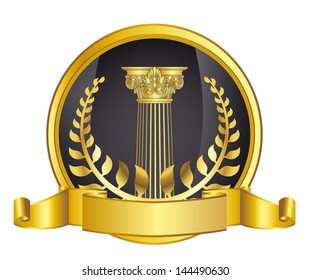 old-style greece column and gold laurel wreath. eps10 vector illustration