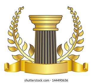 old-style greece column and gold laurel wreath. eps10 vector illustration