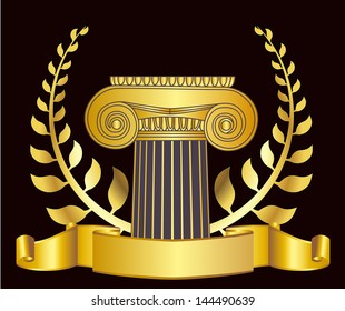 old-style greece column and gold laurel wreath. eps10 vector illustration