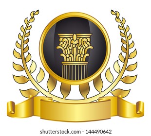 old-style greece column and gold laurel wreath. eps10 vector illustration