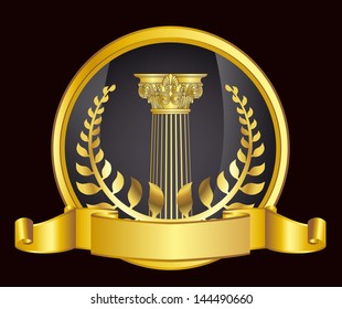 old-style greece column and gold laurel wreath. eps10 vector illustration