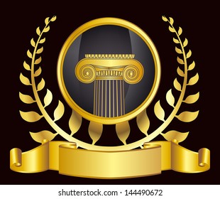 old-style greece column and gold laurel wreath. eps10 vector illustration
