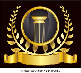 old-style greece column and gold laurel wreath. eps10 vector illustration
