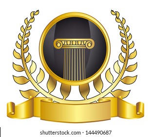 old-style greece column and gold laurel wreath. eps10 vector illustration