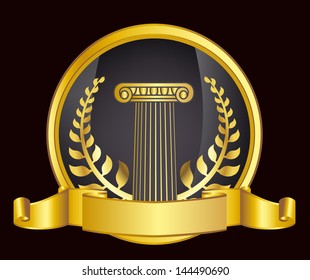 old-style greece column and gold laurel wreath. eps10 vector illustration