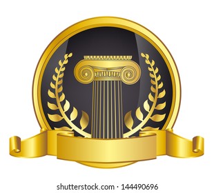 old-style greece column and gold laurel wreath. eps10 vector illustration